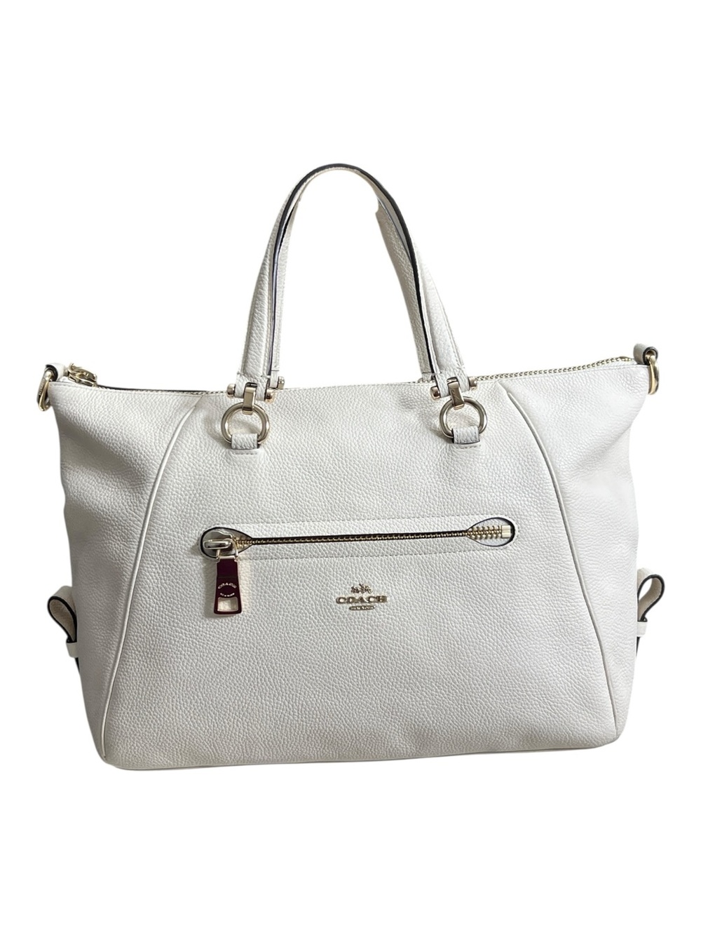 Coach Prairie Satchel Cream Pebbled Leather Tote with Gold Hardware